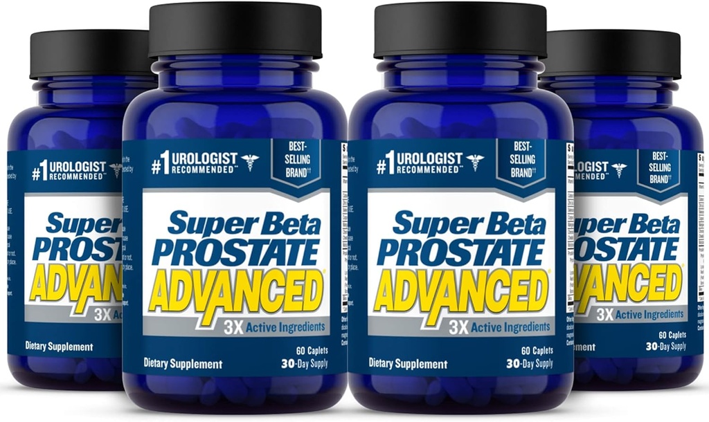 SUPER BETA PROSTATE Advanced – Promote Sleep, Support Bladder Emptying. Prostate Support Supplement for Men's Health with Beta Sitosterol, not Saw Palmetto. (240 Caplets, 4-Pack)