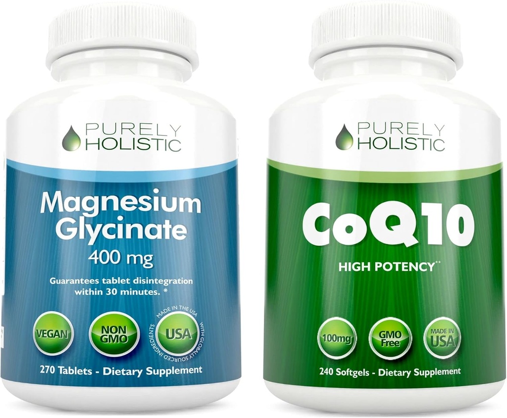Magnesium Glycinat 400mg + CoQ10 100mg med Organic Olive Oil Bundle - 270 tabletter & 240 Softgels