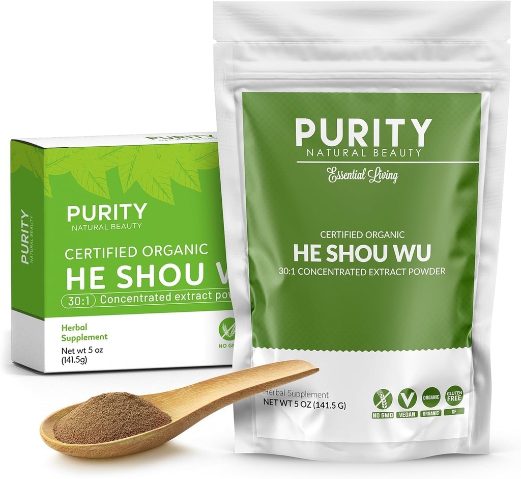Certified Organic He Shou Wu - Stor 5oz Bag på 30: 1 Koncentreret -Fo-ti - Organic Foti Ekstra- Fo ti Han Shou Wu Organic- Plus Gratis Bamboo Spoon