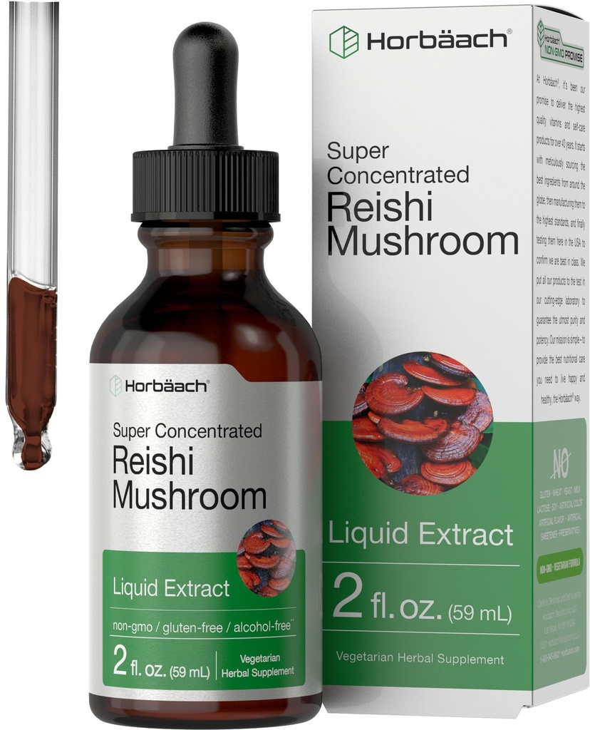 Horbäach Reishi Mushroom Extract Tincture Yester124; 2 Fl Oz Yester124; Liquid Drops Mester124; Ganoderma Lucidum Mester124; Vegetar, Alkohol Free Mester124; Non- GMO, Gluten Free Supplement