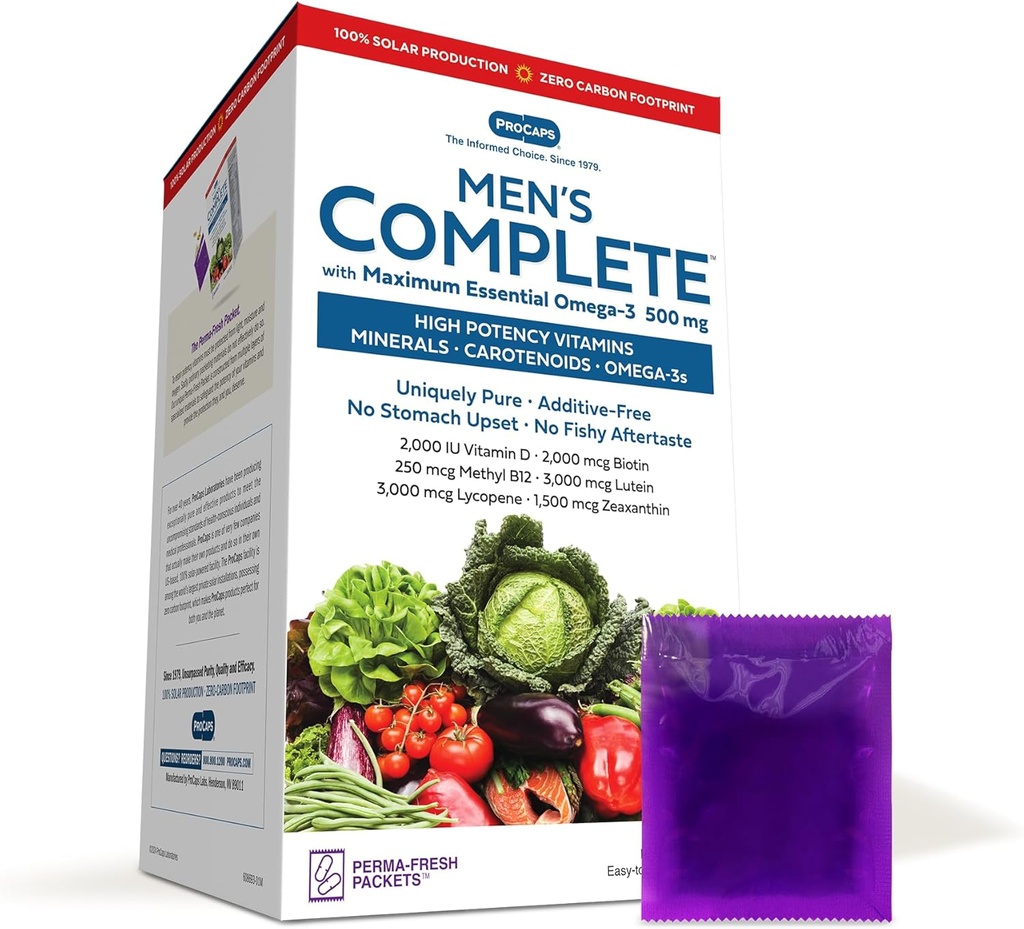 ANDREW LESSMAN Multivitamin- Men 's Complete med Maksimum Essential Omega-3 500 mg 30 Pakninger - 30 + High Potentials of All Nutrients, Essential Vitamin, Minerals, Carotenoider. Ingen tilsætningsstoffer