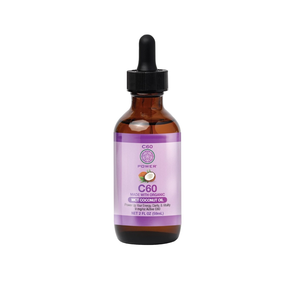 C60 Power - MCT 2- oz.- Organic MCT Coconut Oil, 2 Fl Oz, 99,99% Pure Carbon Fullerenes, Lift Oxidative Burden, Optimer Mitokondriel funktion