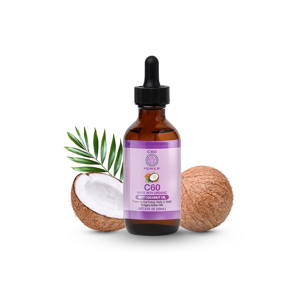C60 Power - MCT 2- oz.- Organic MCT Coconut Oil, 2 Fl Oz, 99,99% Pure Carbon Fullerenes, Lift Oxidative Burden, Optimer Mitokondriel funktion