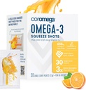 Coromega Omega 3 Fish Oil Supplement med ekstra D3-vitamin, 650mg Omega- 3s med 3X bedre Absorption End Softgels, Tropical Orange Flavor, 30 Single Serve Squeeze Packets