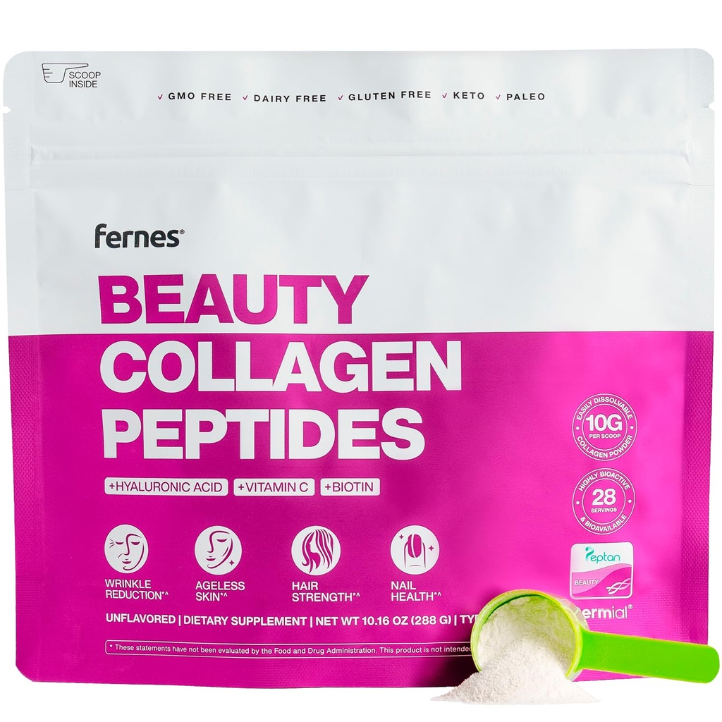 Avanceret collagen peptider pulver til kvinder - Hyaluronsyre, biotin & C-vitamin, hydrolyseret protein hår, hud, negle & fælles støtte - Græs Fed type I & III Keto, Paleo, Kosher 9.88 oz Unflavored