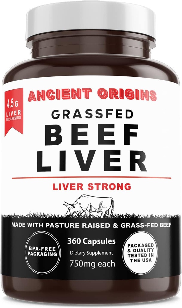 Ancient Origins Grass Fed Beef Lever To Måned Supply, Understøtter energiproduktion, Rengøring, fordøjelse, Immunitet og fuld krop Wellness, Ikke GMO, Fryse Tørret lever supplement, 360 kapsler