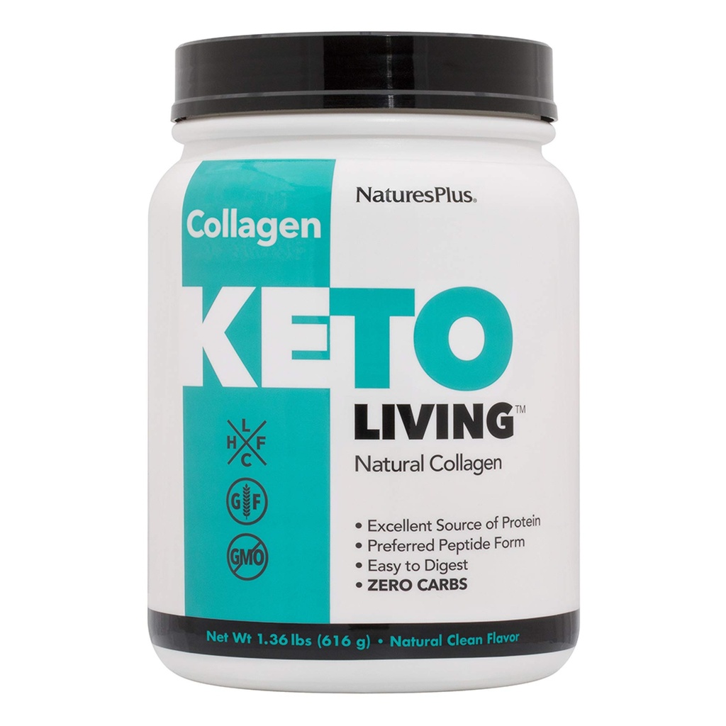 NaturesPlus KetoLiving Natural Collagen, Unflavored - 1,36 lb Tub - Ketogent Protein Powder - understøtter immunforsvar & Gut sundhed, fælles mobilitet & hår, hud & negle - Gluten- Free, Non- GMO - 28 Serveringer