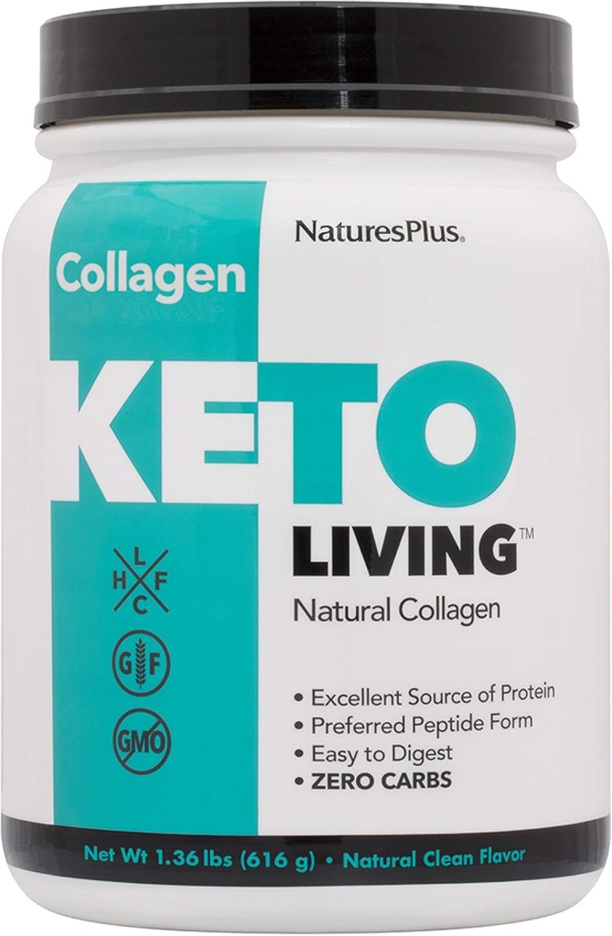 NaturesPlus KetoLiving Natural Collagen, Unflavored - 1,36 lb Tub - Ketogent Protein Powder - understøtter immunforsvar & Gut sundhed, fælles mobilitet & hår, hud & negle - Gluten- Free, Non- GMO - 28 Serveringer
