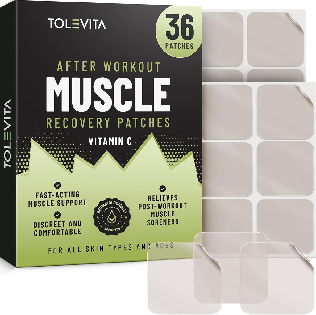 Post Workout Muscle Recovery Patches med C-vitamin - 36 Patches for Aktiv Lifestyle Support, Hjælper Soothe og genopfriske efter øvelse, praktisk og easy- to- brug for mænd og kvinder