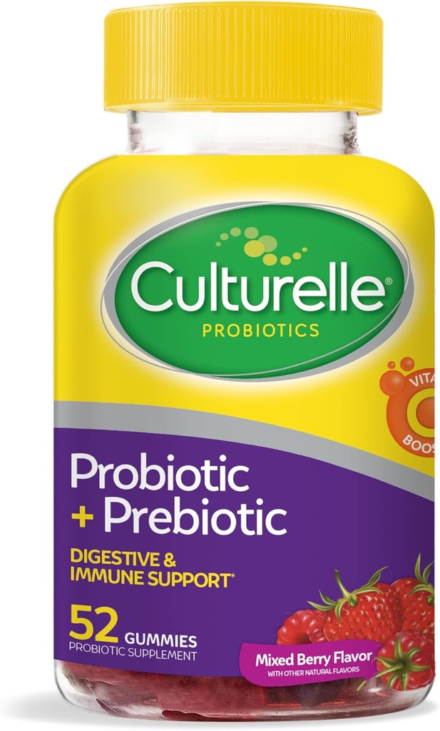 Culturelle daglige probiotiske gummier for kvinder & mænd, Berry Flavor, 52 Greve, Naturligt-souced daglige probiotika + Prebiotic for fordøjelsessygdomme, non-GMO & Vegan