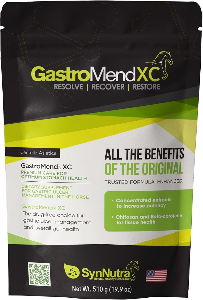 GastroMend XC, 100% Natural Equine Stomach Sundhed for Heste, Fremme Healing & Prevention of Gastric Ulcers, Meget Potent & Effektiv, Understøtter Gastric og Hindgut Sundhed, 30 Servere, Made in USA