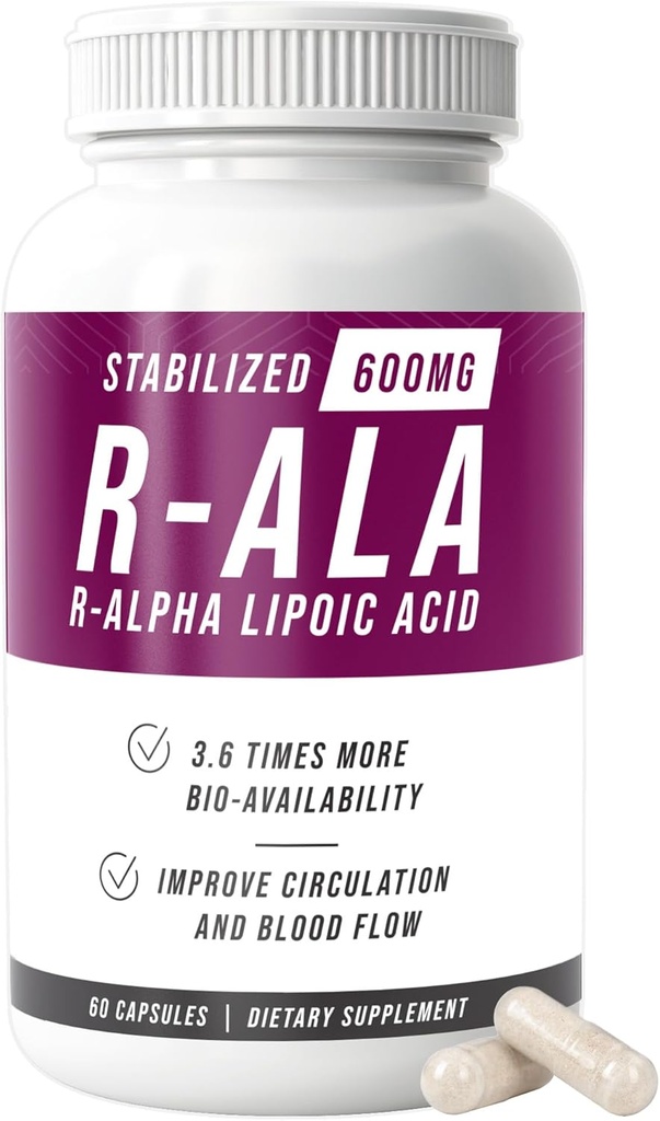 NERVE RENEW R- ALA Stabiliseret R Alpha Lipoic Acid 600 mg Nerve Support 60 Kapsler