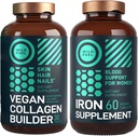 WILD FUEL Vegan Collagen Builder Tablets and Iron Supplement for kvinder med folinsyre kvindelige bundle