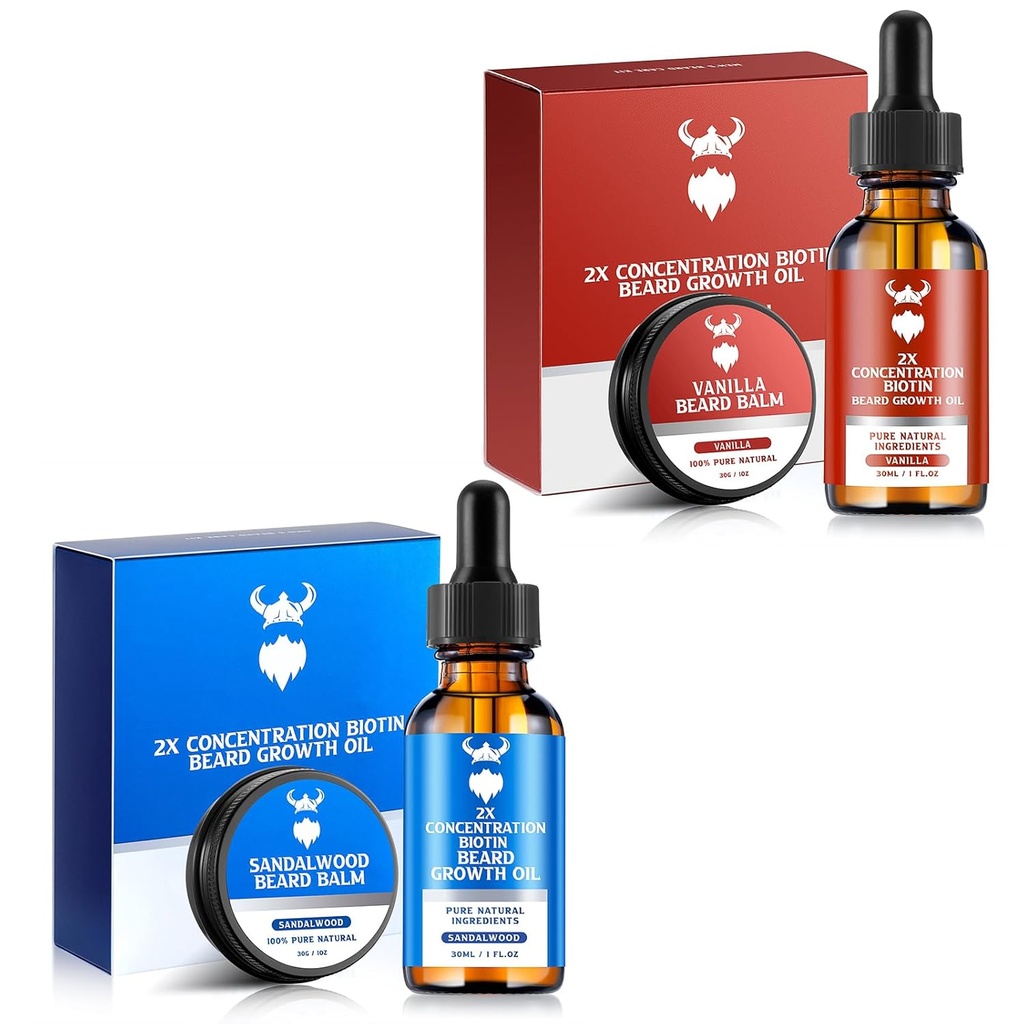 Sandalwood Beard Growth Oil med 2X Koncentration Biotin til mænd og vanilje Beard Growth Oil med 2X Koncentration Biotin til mænd Natural Ingredients & Thickens Ansigtshårvækst