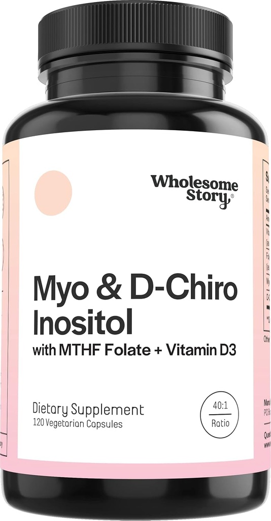 Myo- Inositol & D- Chiro Inositol kapsler med MTHF, Folate, D-vitamin; 124; Support til ovariefunktion, Hormone Balance, & Homocysteine Levels; 124; Fertilitet Kosttilskud til kvinder; 124; 40: 1 Ratio