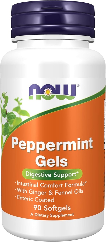 Now Foods Kosttilskud, pebermynte Gels med ingefær & fennikel olie, enterisk coated, fordøjelsesstøtte *, 90 Softgels
