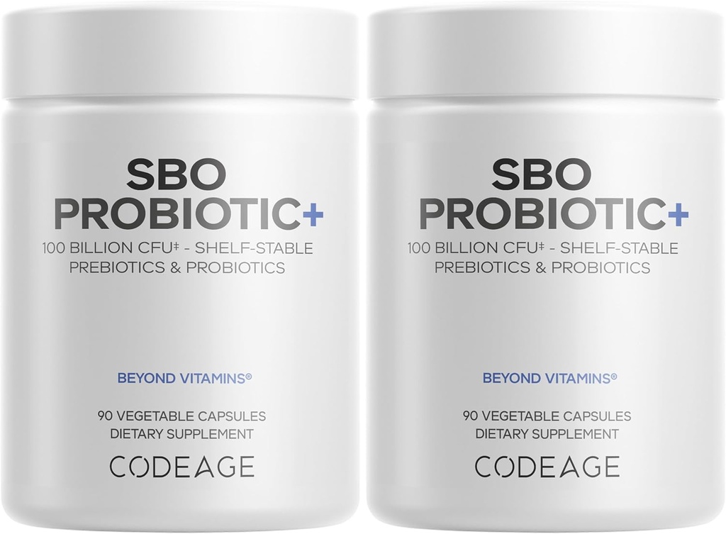 Codeage SBO Probiotika, 100 Millioner CFU per servering, Multi Strain Jordbaserede Organismer Blend og Organic Fermented Botanisk Blend, Shelf- Stable - 2 Pack