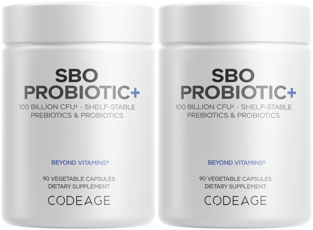 Codeage SBO Probiotika, 100 Millioner CFU per servering, Multi Strain Jordbaserede Organismer Blend og Organic Fermented Botanisk Blend, Shelf- Stable - 2 Pack