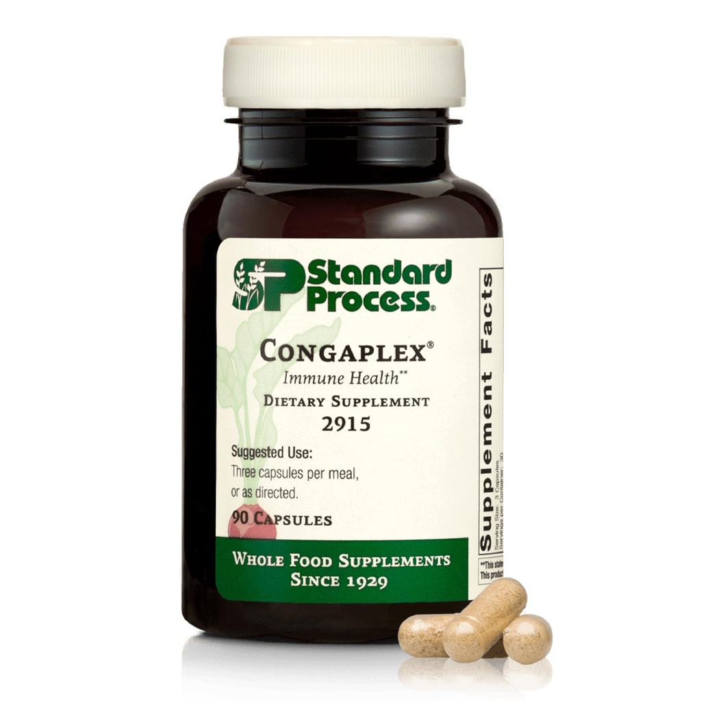 Standard Process Inc. Congaplex, Thymus Gland Support, Support immunforsvar med calciumlactat, Magnesium, C-vitamin & A-vitamin, immunsystem Støtte med champignon pulver - 90 kapsler