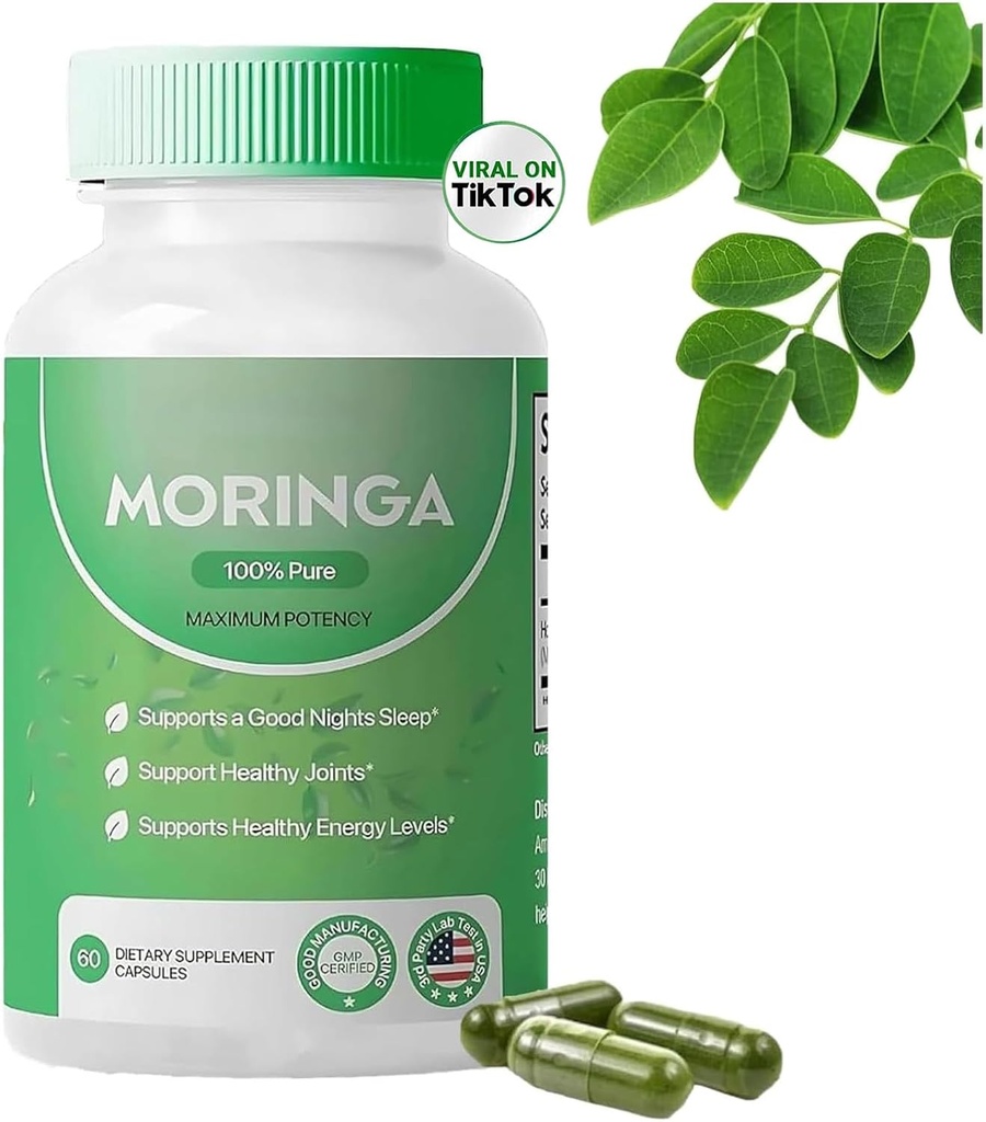 Pure Moringa Powder Capsules - 800mg, Antioxidant Superfood for Energy, Skin Health & Gut Support - Rig i essentielle vitaminer og aminosyrer - Natural, Non- GMO, 60 Kapsler (1)