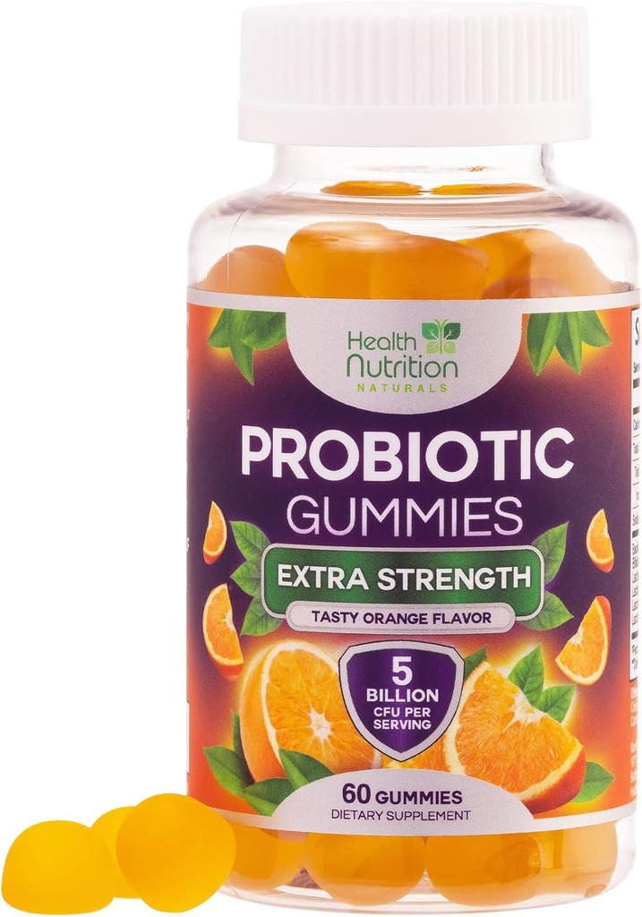Probiotiske gummier 5 Millioner CFU - Diverse Probiotiske Strops til fordøjelsessygdomme & Gut Support Gummy til kvinder, mænd, & Kids, Daglige Probiotika supplement til immunforsvar, non-GMO, Vegan, 60 Gummies