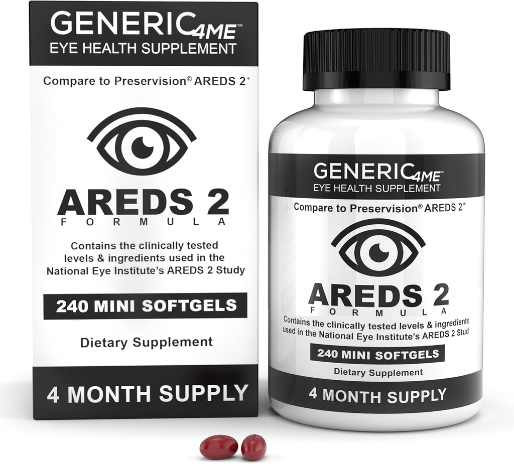 AREDS 2 SoftGels, 500 mg C-vitamin, 400 IE E-vitamin, 10 mg Lutein, 2 mg Zeaxanthin, 80 mg zink, 2 mg kobber - understøtter øjensundhed - 240 Mini SoftGels (Four Month Supply)