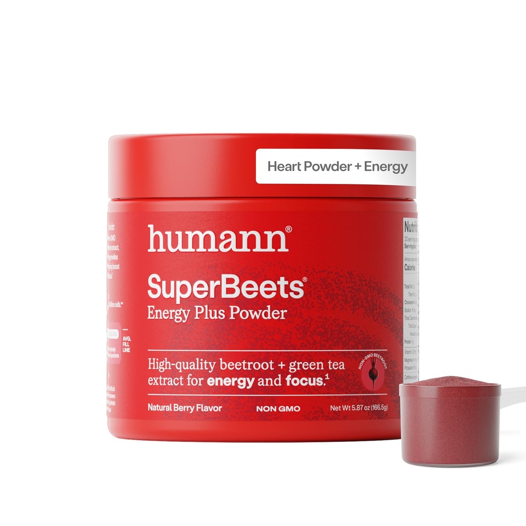 HumanN SuperBeets Energy Plus med Grape Seed Extract - Beet Root Powder, Green Tea Extract, Koffein, C-vitamin, non-GMO, 5.87oz
