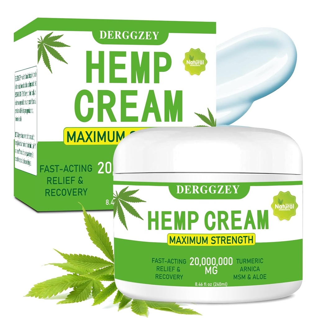Hamp Cream 8.46 fl oz - Maksimal styrke - Natural Hamp Oil Extract Rub med Arnica, MSM, Turmerisk, Emu Oil, Aloe Vera - Muscles, Joints, Tilbage, Neck, Fingers, Elbues (240ML)