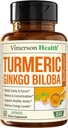 Ginkgo Biloba og gurkemeje supplement med sort peber & organisk tumerisk - naturlige gurkemeje supplement til fokus, hukommelse, fælles & hjerne sundhed - 60 Vegan Ginko Biloba kapsler med Curcuma
