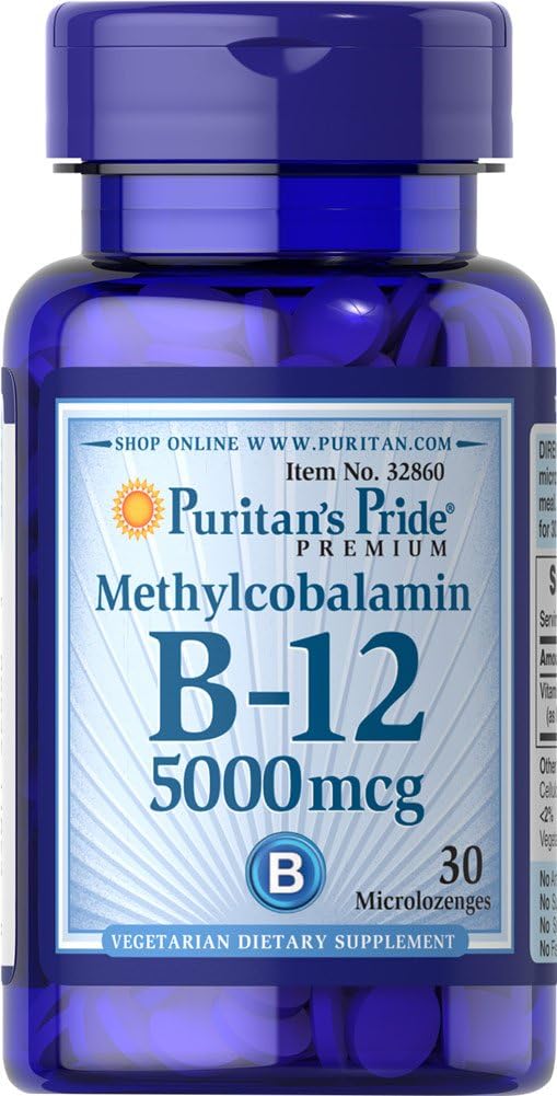 Puritans Pride Methylcobalamin Vitamin B- 12 5000 Mcg- 30 Microlozenges, 30 Greve