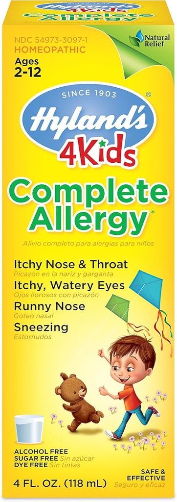 Hyland 's Kids Allergy Medicine af 4Kids Non Drowsy Childrens Complete Allergy Relief Syrup Sikker og naturlig for indendørs udendørs emballage kan Vary, One Color, 4 Fl Oz