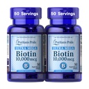 Puritans Pride Premium Ultra Mega Biotin 10,000mcg, Kosttilskud til sundt hår, hud, negle og energi Metabolisme Support, 100 dages forsyning, 50 Rapid Release Softels, 2 Pack