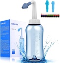 Darate Neti Pot Sinus Rinse Flaske, Næsevask Renere Trykskylning Nasal vanding for voksne & Kid BPA Gratis med Sticker Termometer (300ml)
