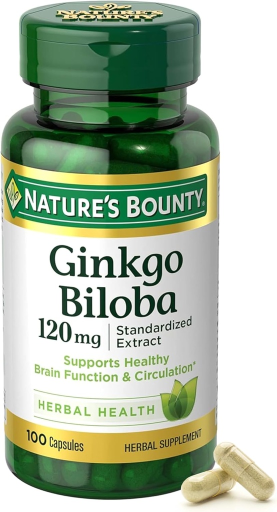 Naturens Bounty Ginkgo Biloba Kapsler 120mg, Hukommelse Support, Understøtter Brain Funktion og Mental Alerness, 100 Kapsler