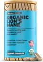 Lions Mane Mushroom Organic Supplement (Hericium Extract) 60 Veggie Caps - Immune Support Supplement; Improve Cognitive Function + Promote Vitality, Protect Nerve Cells