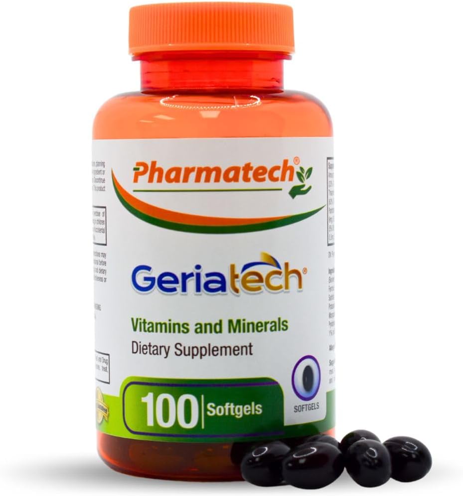 Senior multivitamins, Vitamins and Minerals Supplement, Women and Men Over 60, with Vitamin B12, Easy to Swallow, 100 softgels, by Pharmatech®