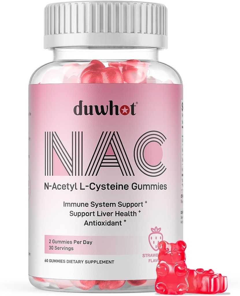 NAC Gummies 600mg, N Acetyl Cysteine Supplement NAC Chewable for antioxidants & immunsupport, Lung & Liver Health, Natural Strawberry Flavor, 60ct