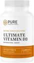 Pure recepter Ultimate Vitamin D3- 5000 IE - High Absorption Vitamin D supplement til at fremme sunde knogler med immunsystemet & cardiovaskulær support - 120 Softgels - USA Made