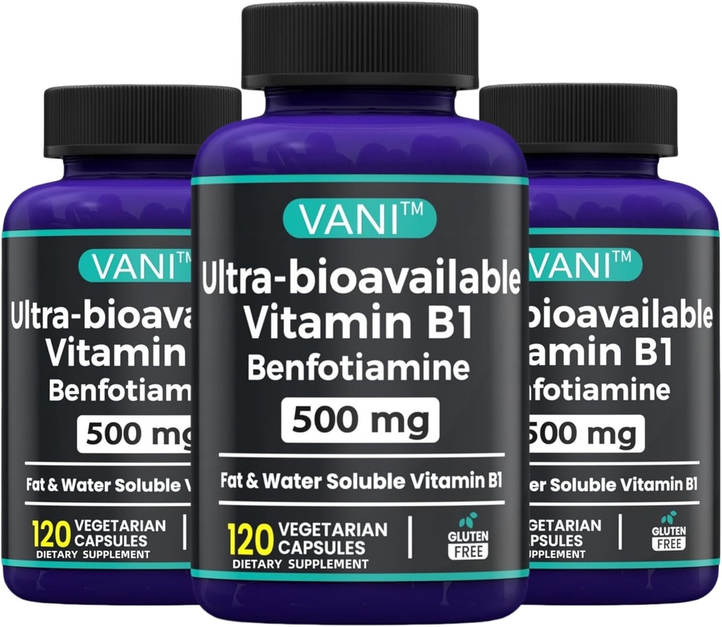 2 i 1 Forbedret formel: vitamin B1 med benfotiamin 500mg, fedt opløseligt supplement af vitamin B-1, 500 mg - 120 kapsler (3)