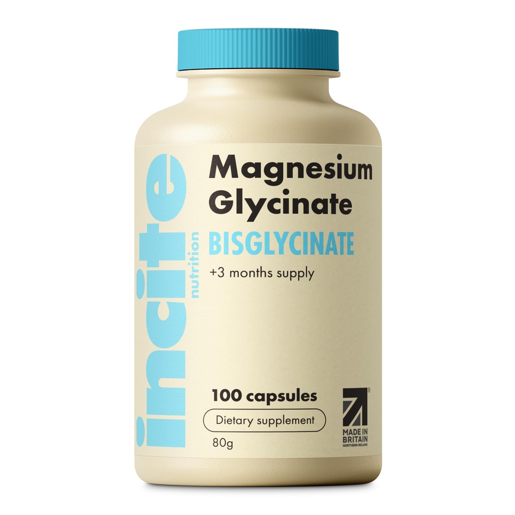 Magnesium Glycinate 500mg - 3 måneders forsyning - høj styrke 100 nemme synkekapsler - Pure Magnesium Glycinate Supplement - Magnesiumtilskud - Vegan & Gluten Free - Sleep Aid - Made in UK