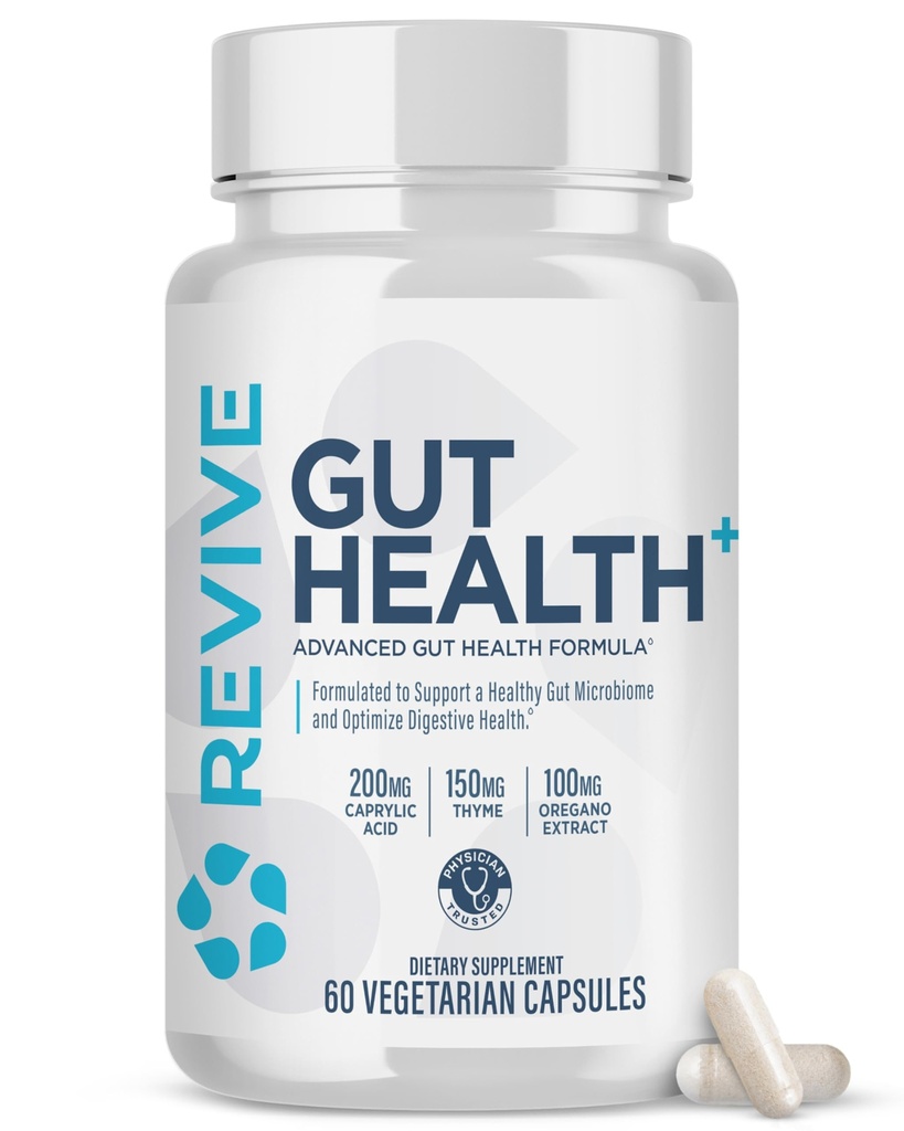 Revive MD Gut Health Kosttilskud til mænd og kvinder - Daglig Gut reparation & fordøjelsesstøtte Formel med Thyme, Oregano & Milk Thistle - Vegan- Friendly, Gluten- Free - 60 Vegetariske kapsler