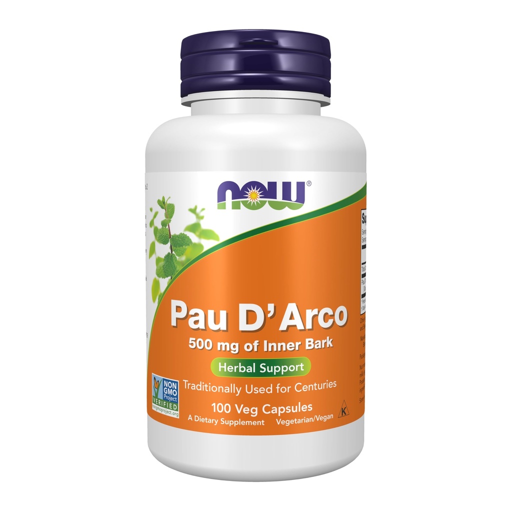 Now Foods Supplements, Pau D 'Arco (Tabebuia heptaphylla) 500 mg, Herbal Support, 100 Veg Kapsler