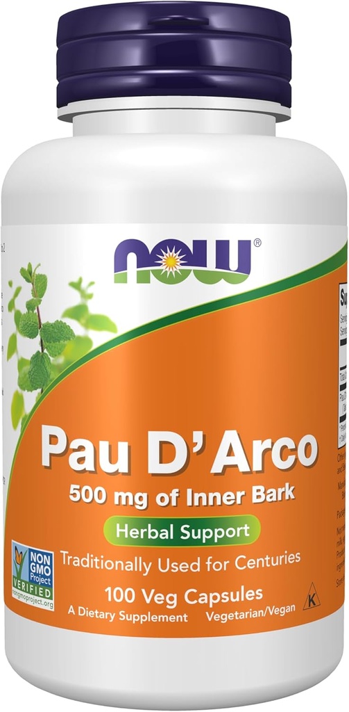Now Foods Supplements, Pau D 'Arco (Tabebuia heptaphylla) 500 mg, Herbal Support, 100 Veg Kapsler