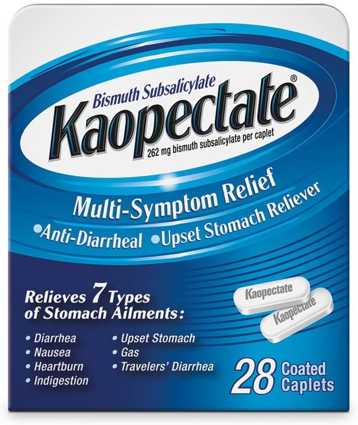 Kaopectate Multi- symptom Anti- Diarrheal & Upset Mavestigator, 28 kapsler, hvid
