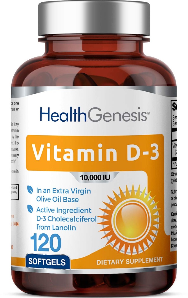Vitamin D-3 10000 IE 120 Softgels - High- potency in Extra Virgin Olivenolie Non- GMO Soy- Free Supports Stærk Bones Immunforsvar