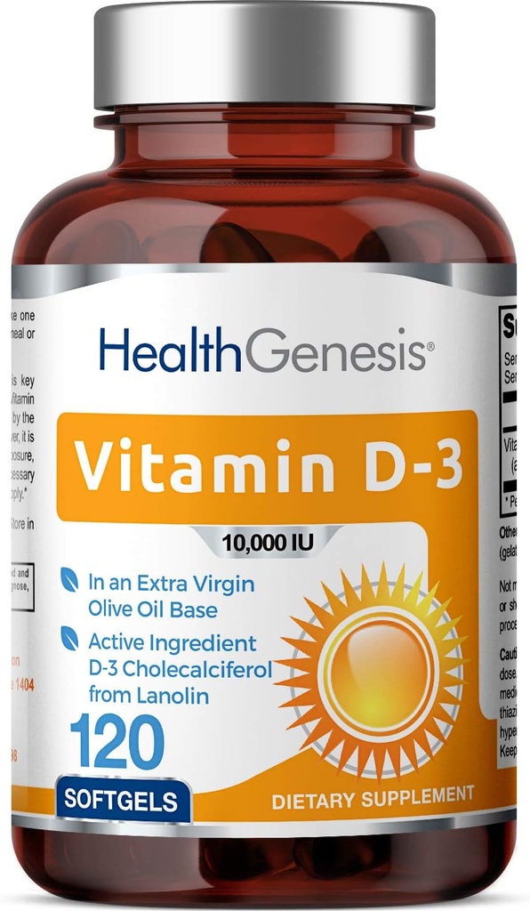 Vitamin D-3 10000 IE 120 Softgels - High- potency in Extra Virgin Olivenolie Non- GMO Soy- Free Supports Stærk Bones Immunforsvar