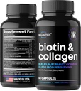 Biotin og kollagen kosttilskud - Hårvækst Vitaminer - Lavet i USA - Hår og negle Vitaminer til kvinder - Biotin Vitaminer til hår hud og negle - Vitamin B Complex - Hyaluronsyre - 60 Caps