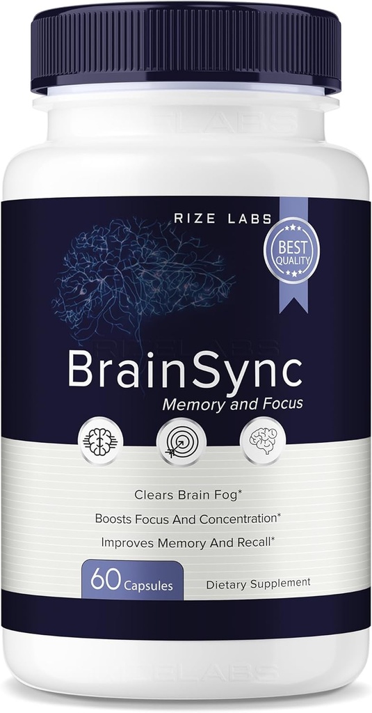rize laboratorier - BrainSync kapsler - Daily Focus & Clarity Formel med en balanceret blend for Alerness og Memory Support Dex124; Easy- to- Take Pills for Everyday Use (60 Kapsler)