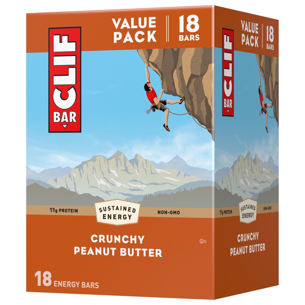 CLIF BAR - Crunchy Peanut Butter - Made with Organic Oats - 11g Protein - non-GMO - Plant based - Energy Bars - 2,4 oz. (18 Pack)