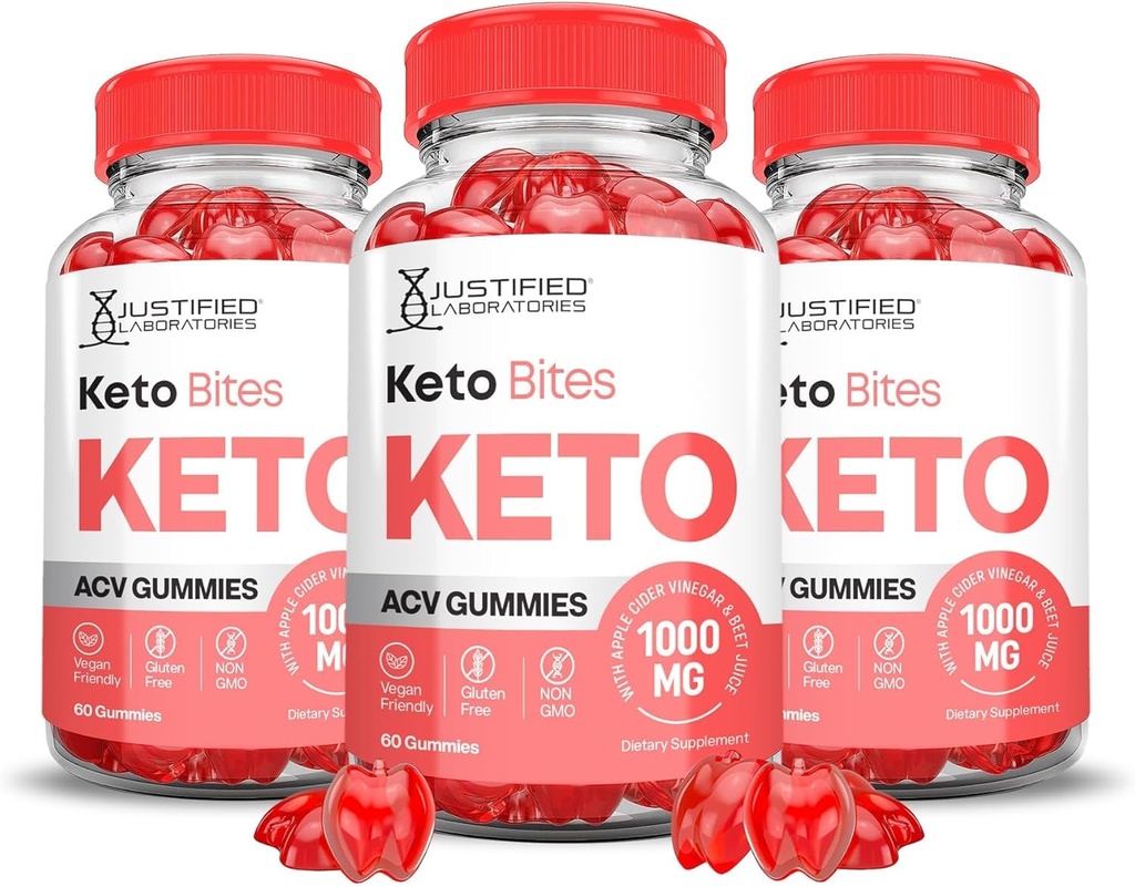 Justified Laboratories (3 Pack Keto Bites Keto ACV Gummies Advanced Formel 1000MG Keto Formuleret med Pomegranat Beet Juice Powder B12 Vegan Non GMO 180 Gummys